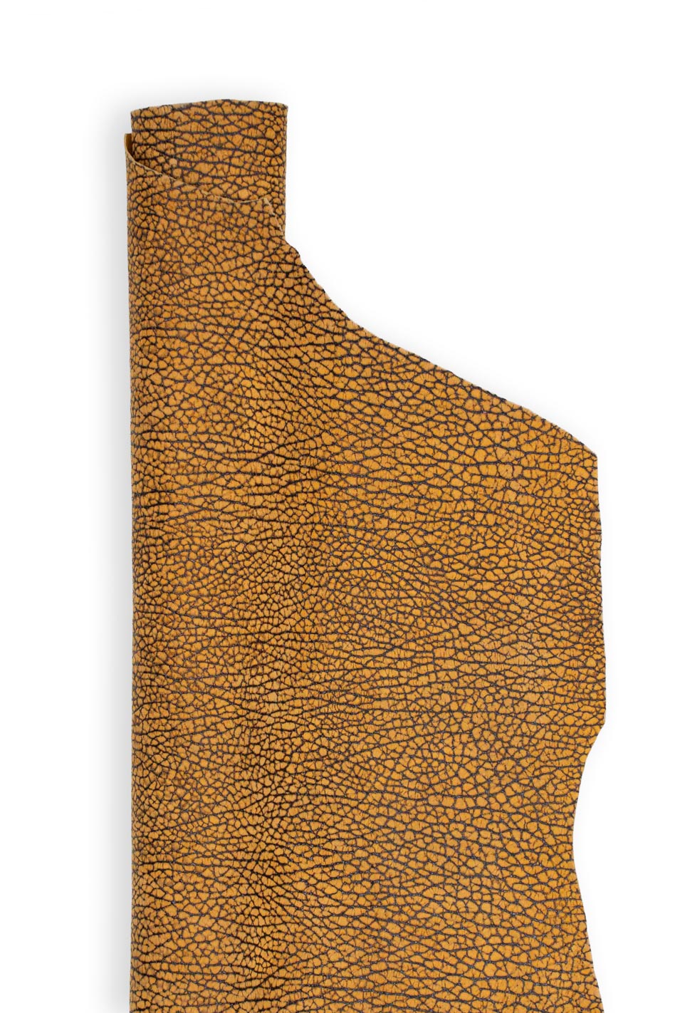 Lot of 4 mustard yellow leather hides featuring leopard print, camouflage, chain patterns, and abstract designs; ideal for crafting