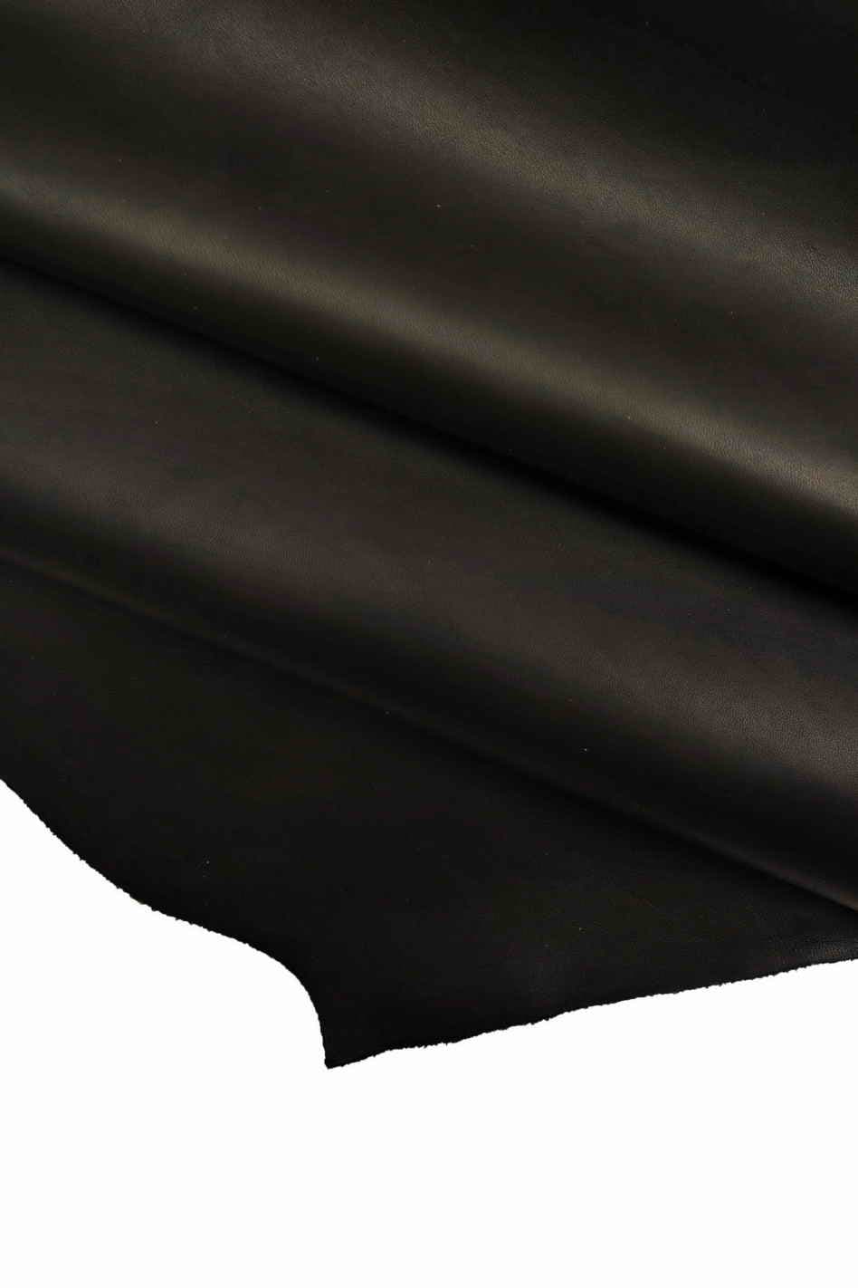 Black SMOOTH leather hide, semi glossy soft calfskin, SILKY cowhide for crafting, 1.0 -1.1 mm B18602-TB La Garzarara