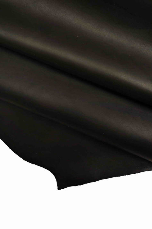 Black SMOOTH leather hide, semi glossy soft calfskin, SILKY cowhide for crafting, 1.0 -1.1 mm B18602-TB La Garzarara