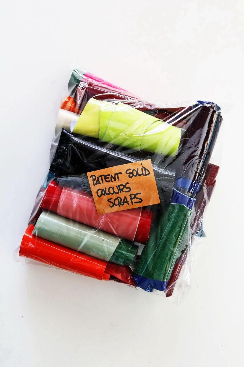 Patent LEATHER scraps mix, solid color glossy leather pieces sold by weight 300g 500g 1kg B010 La Garzarara