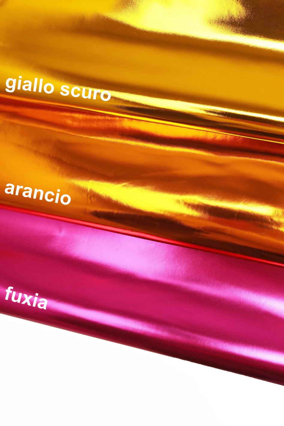 MIRROR metallic leather hides - Fuchsia yellow orange smooth laminated goatskins stiff shiny skins for crafting B11757-MT La Garzarara
