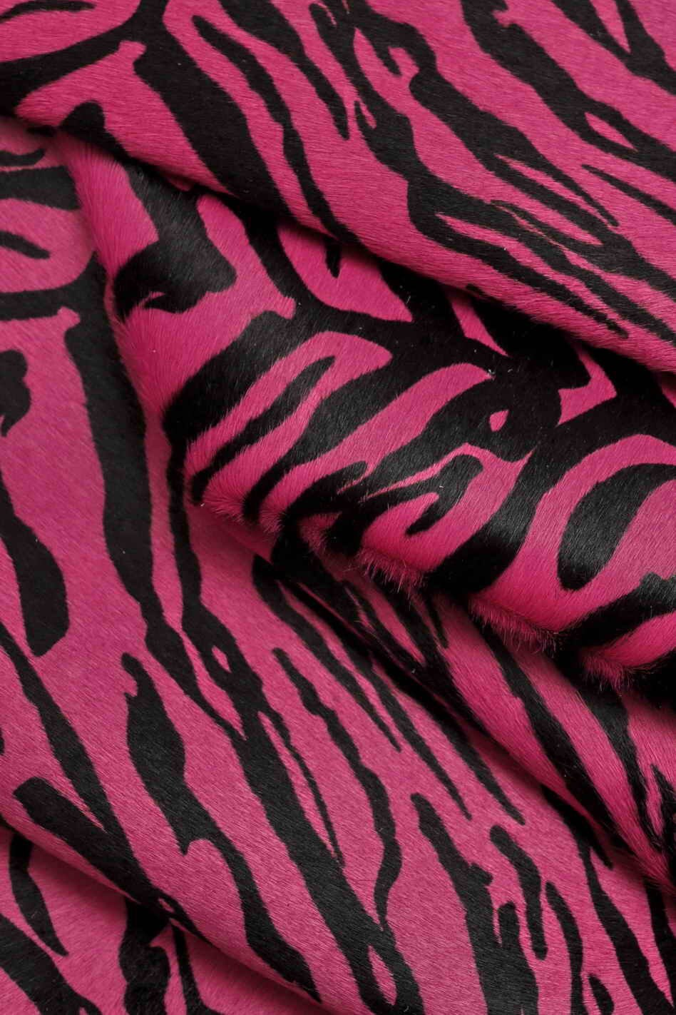 Fuchsia Zebra Italian leather,Hair on cow skin, zeb printed calfskin hide, luxury animal print ponyskin B10870-CV La Garzarara