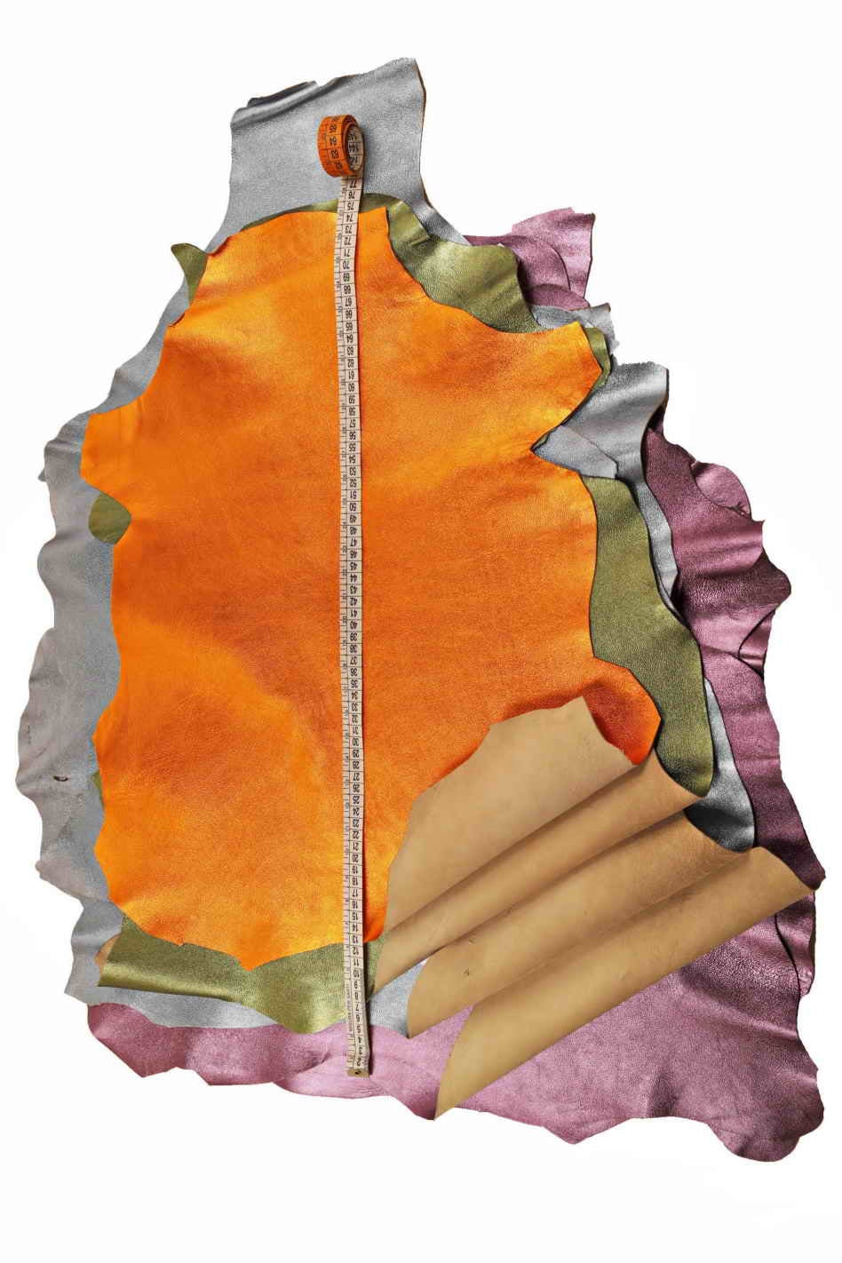 METALLIC leather hides - Orange, blu lambskins , pebble grainy laminated wrinkled lamb ,soft sheepskin B11185-MT