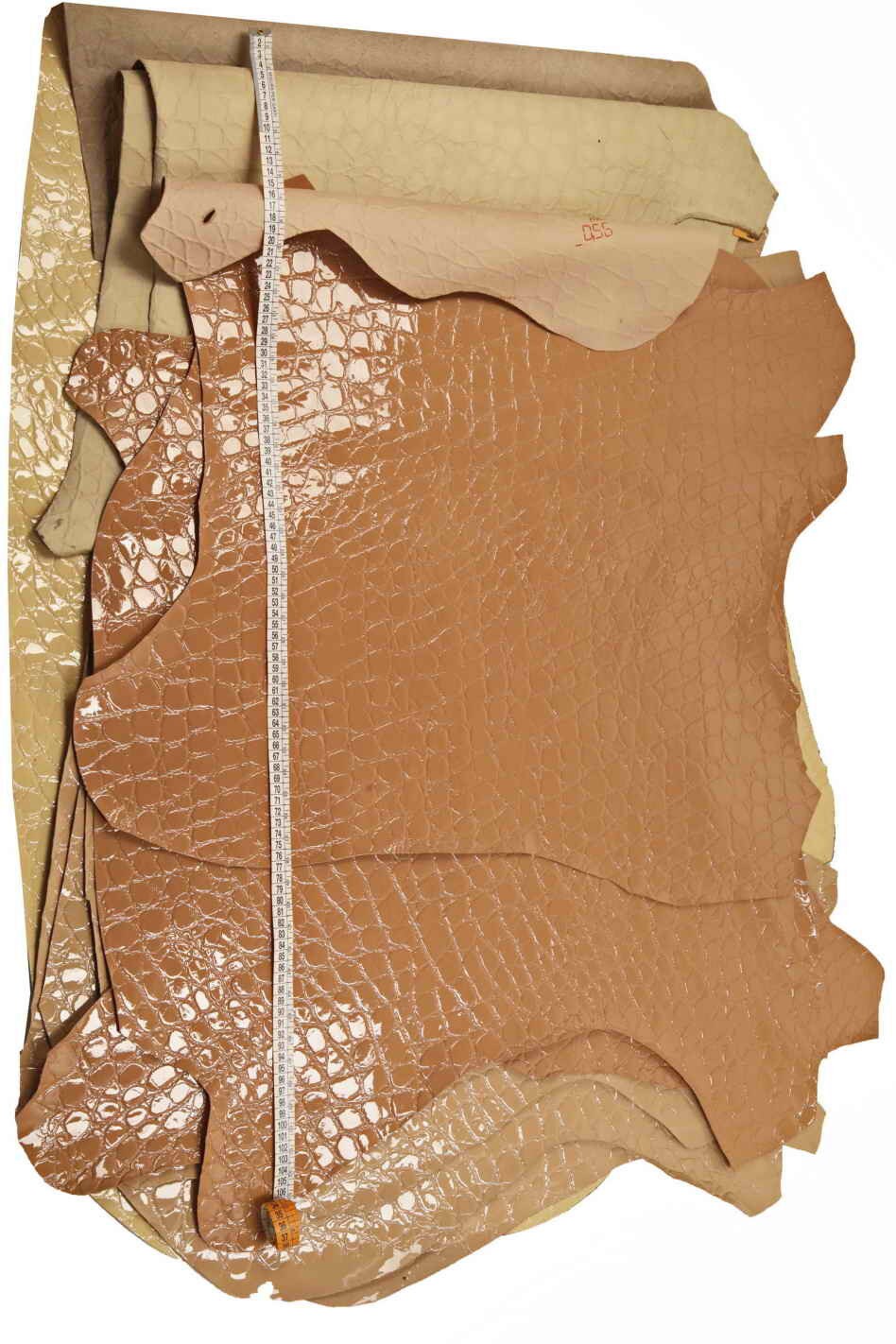 Beige nude PATENT leather hide, glossy crocodile embossed croco leather for handbags shoes accessories B12224-ST