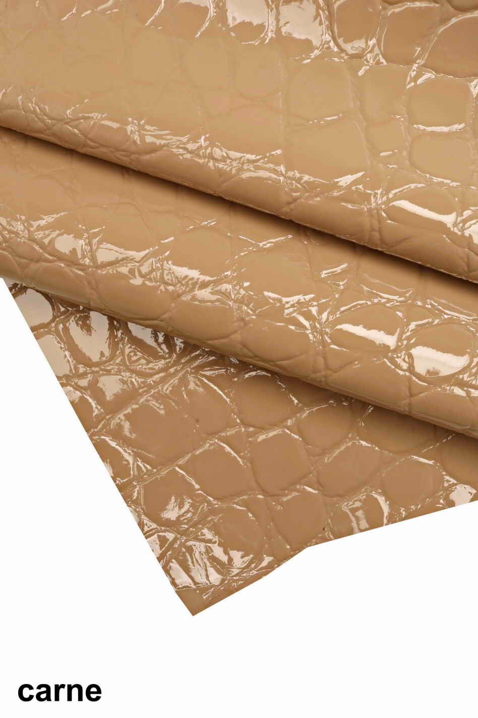 Beige nude PATENT leather hide, glossy crocodile embossed croco leather for handbags shoes accessories B12224-ST