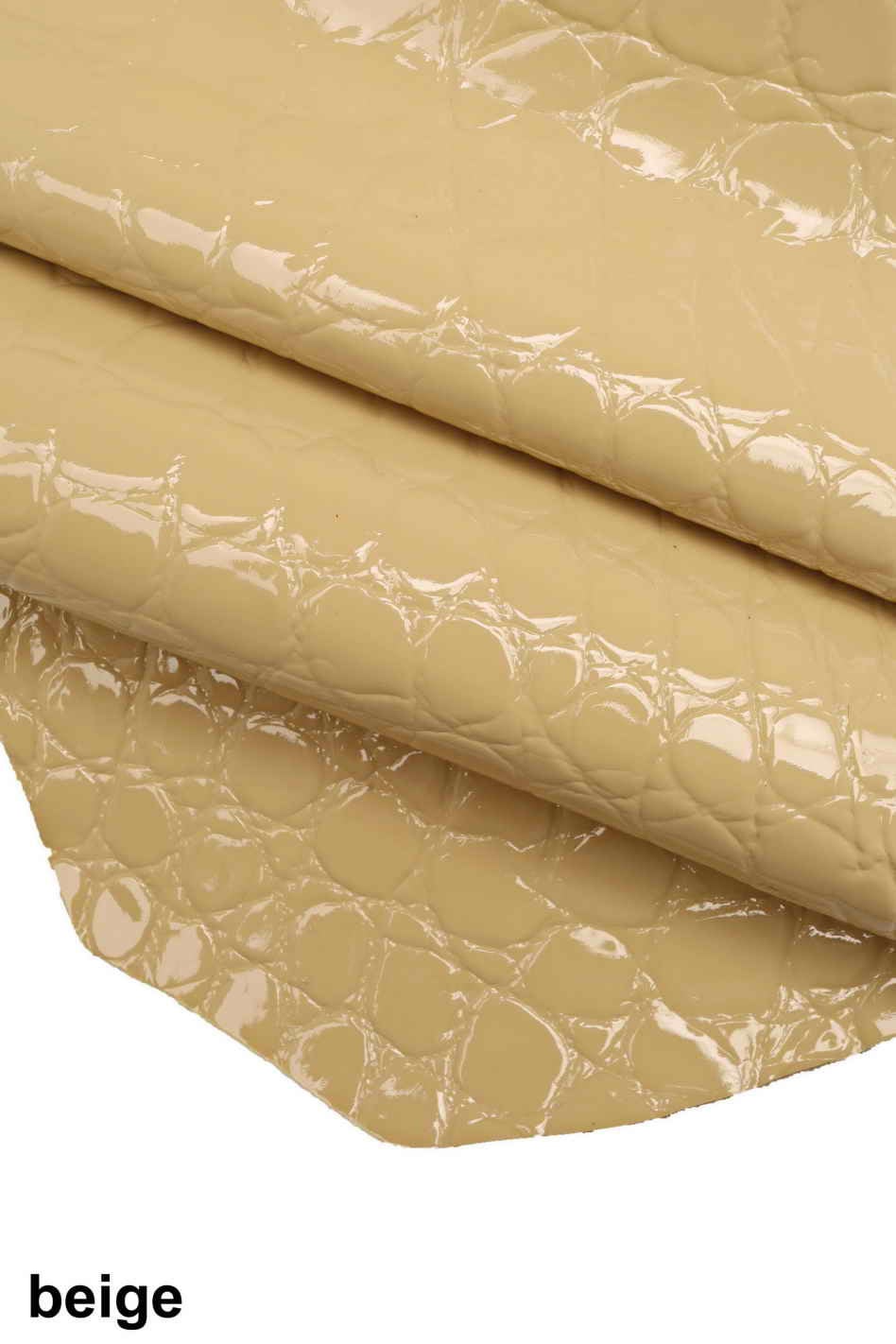 Beige nude PATENT leather hide, glossy crocodile embossed croco leather for handbags shoes accessories B12224-ST