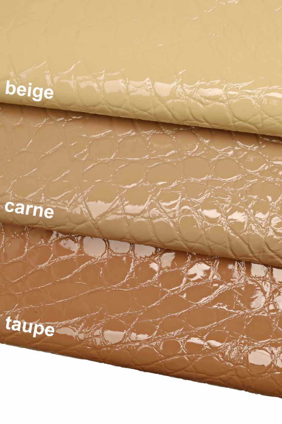 Beige nude PATENT leather hide, glossy crocodile embossed croco leather for handbags shoes accessories B12224-ST