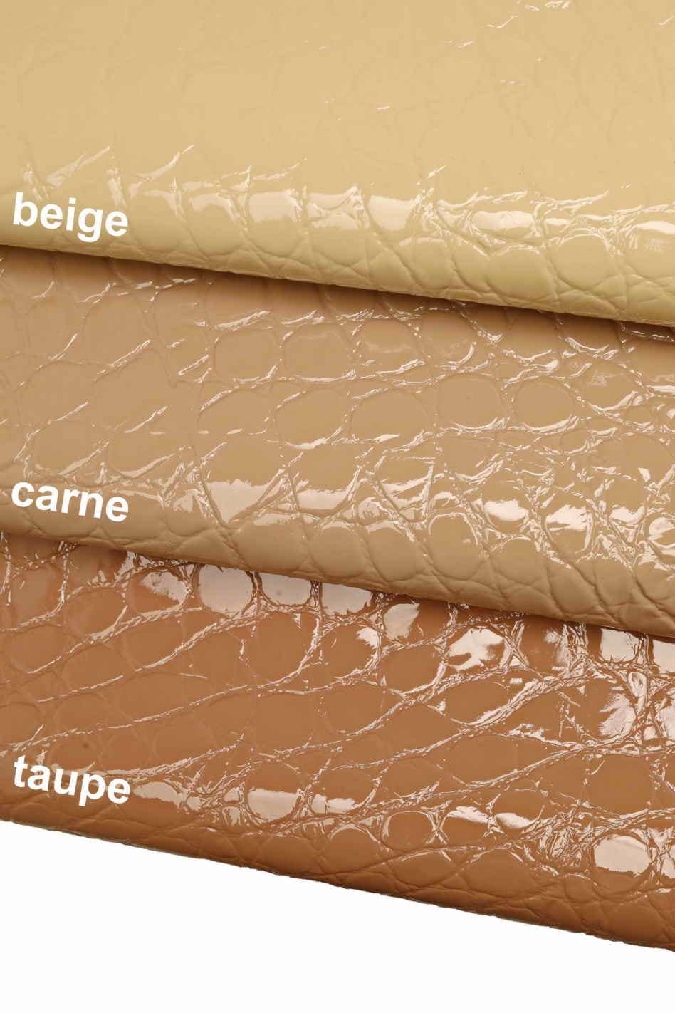 Beige nude PATENT leather hide, glossy crocodile embossed croco leather for handbags shoes accessories B12224-ST