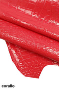CROCODILE embossed leather hides - coral purple turquoise glossy laquer croc printed cowhide, alligator calfskin B12221-ST La Garzarara