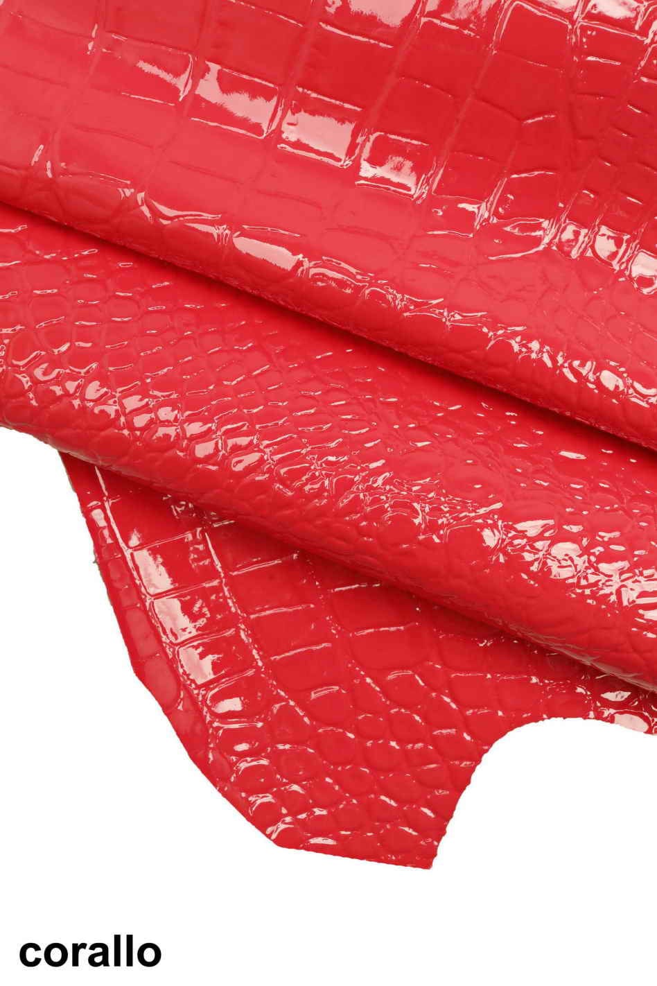 CROCODILE embossed leather hides - coral purple turquoise glossy laquer croc printed cowhide, alligator calfskin B12221-ST La Garzarara