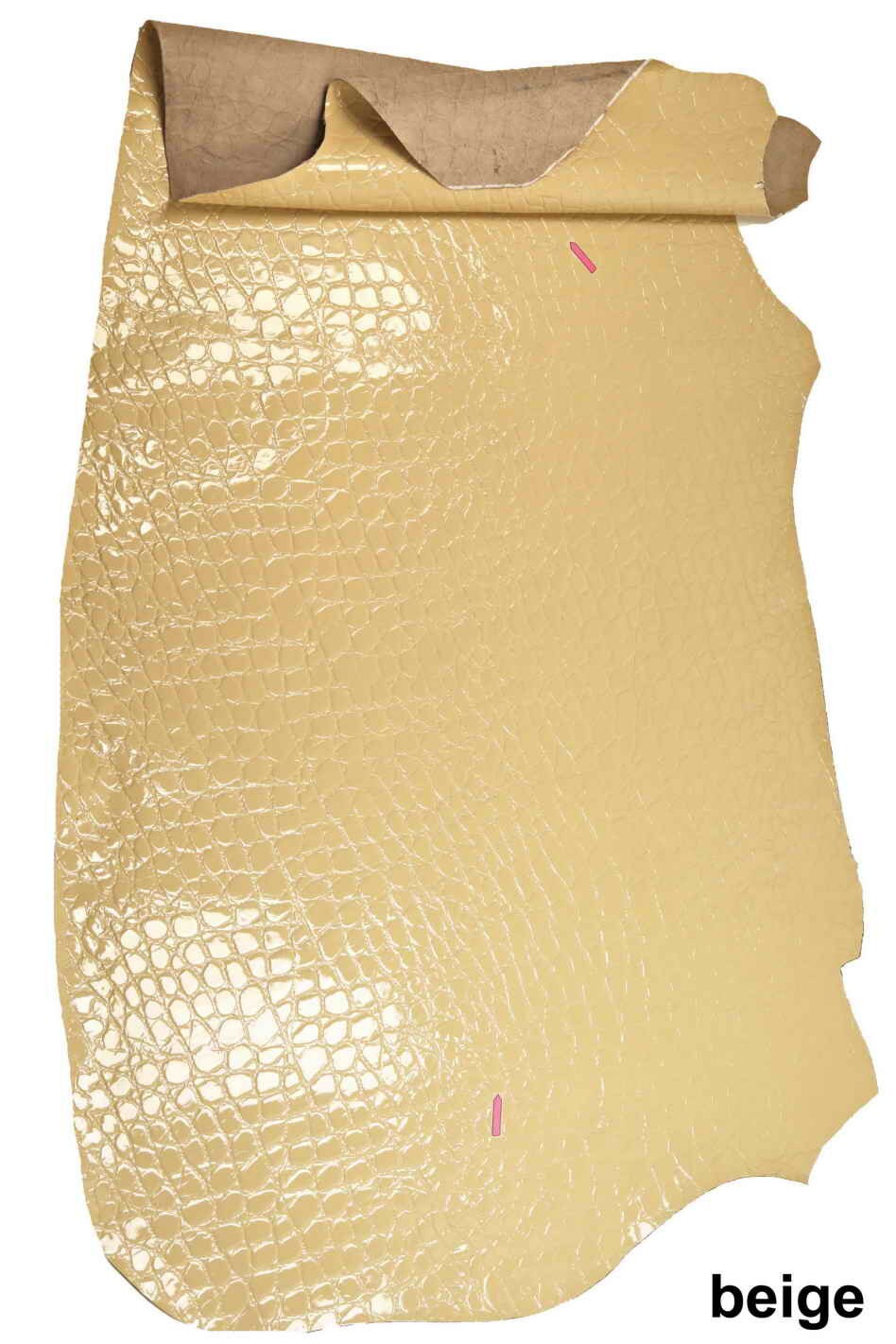 Beige nude PATENT leather hide, glossy crocodile embossed croco leather for handbags shoes accessories B12224-ST