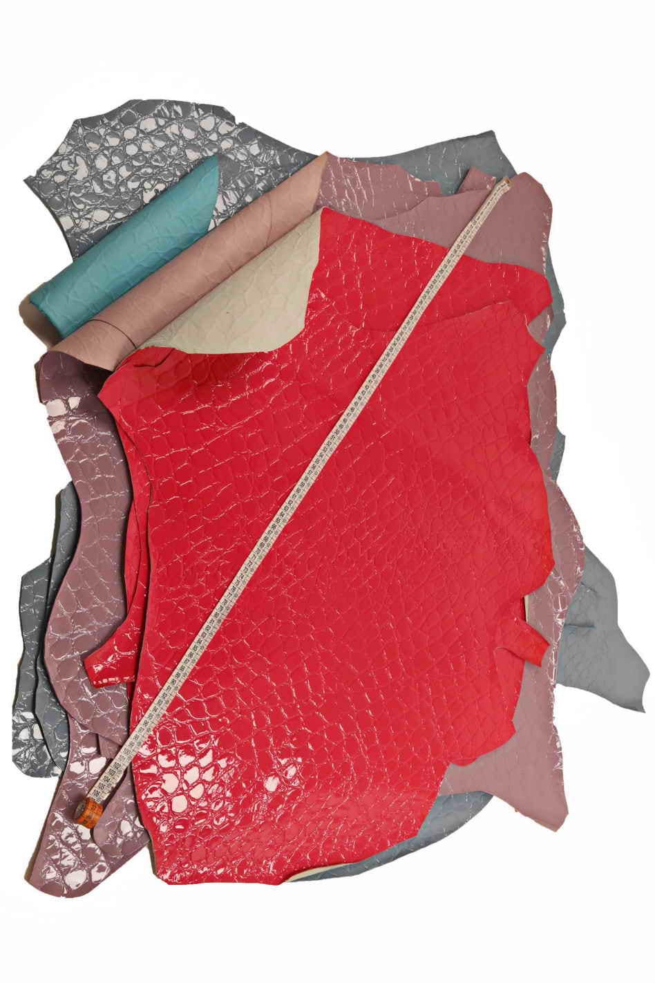 Glossy CROCODILE Patent leather hide embossed croco calfskin skin, lilac coral sky blue, 1.1-1.3 mm B12225-ST La Garzarara