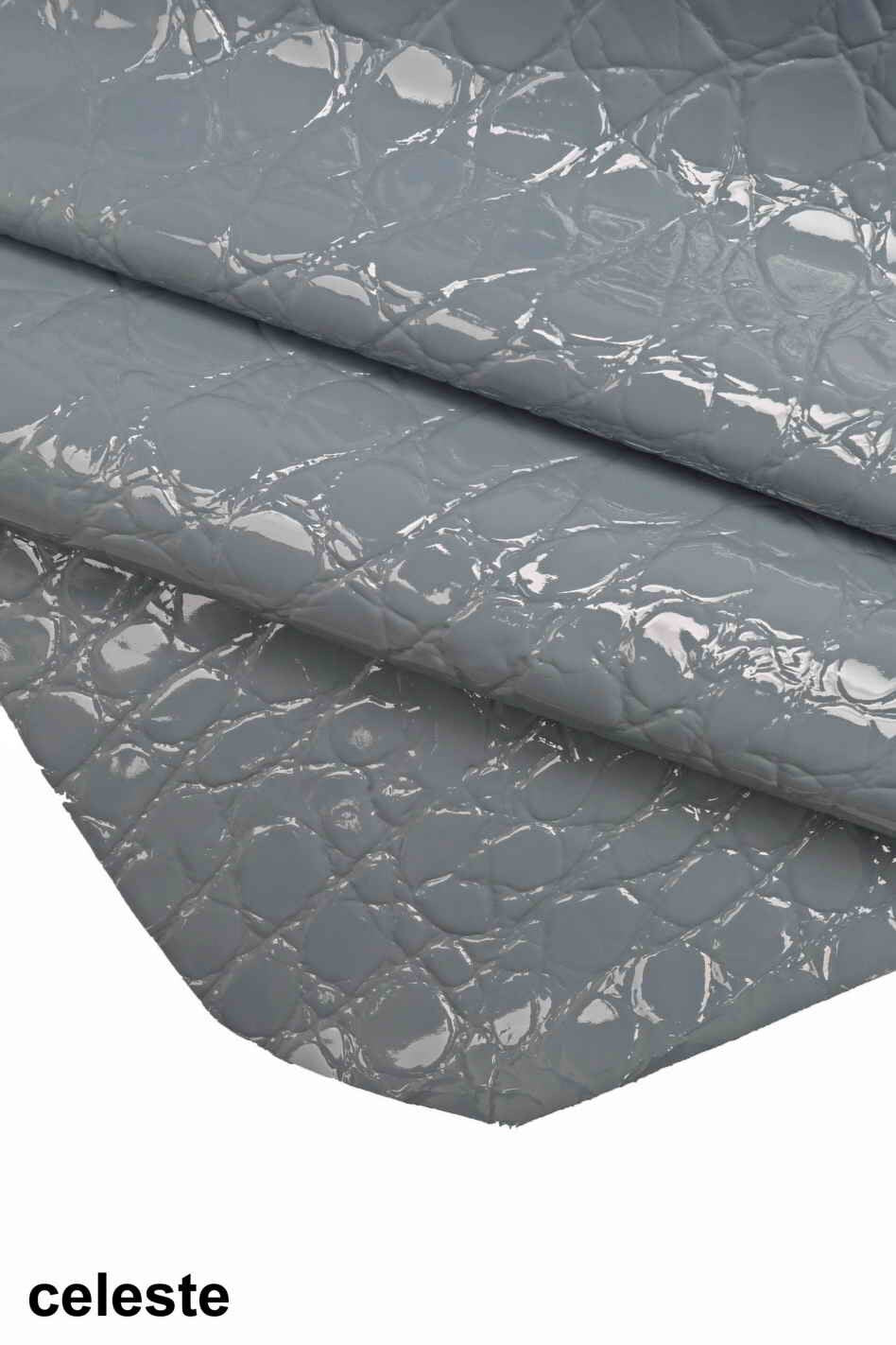 Glossy CROCODILE Patent leather hide embossed croco calfskin skin, lilac coral sky blue, 1.1-1.3 mm B12225-ST La Garzarara