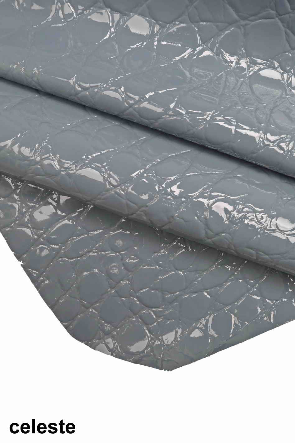 Glossy CROCODILE Patent leather hide embossed croco calfskin skin, lilac coral sky blue, 1.1-1.3 mm B12225-ST La Garzarara