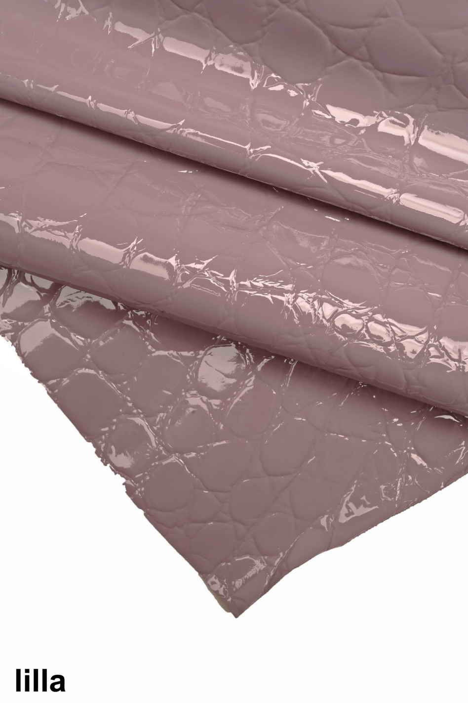 Glossy CROCODILE Patent leather hide embossed croco calfskin skin, lilac coral sky blue, 1.1-1.3 mm B12225-ST La Garzarara