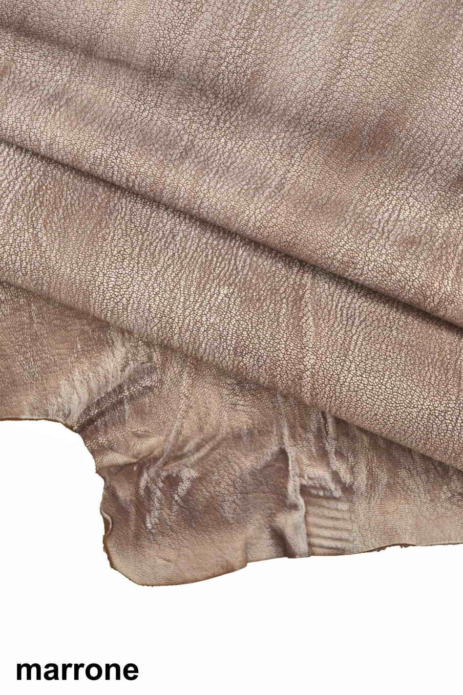 RUSTIC distressed Italian soft leather skins, brown hazelnut vintage matte goatskin - grainy grain textured hide B12628-VT La Garzarara