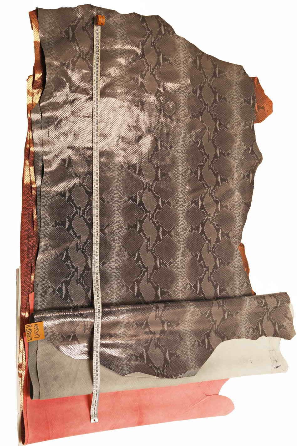 Red GRAY snakeskin leather hides - italian printed python snake cowhide skins - reptile textured cow B12823-MT(st) La Garzarara
