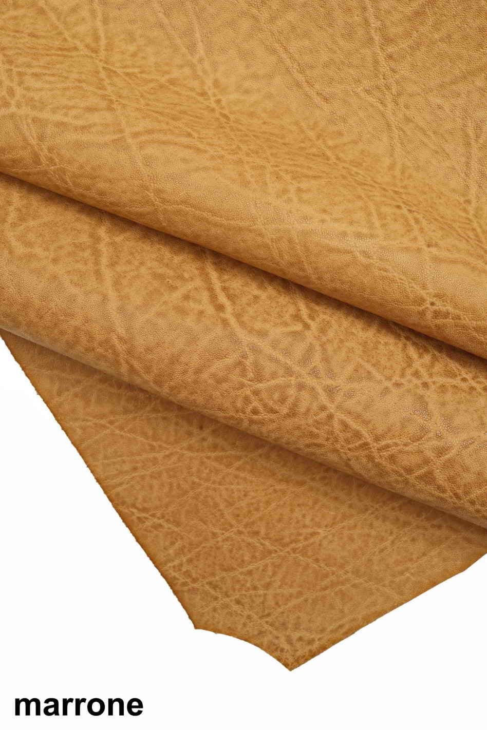 ELEPHANT leather hides - green brown hazelnut printed natural cowhide skins - distressed textured cow B12735-VT La Garzarara