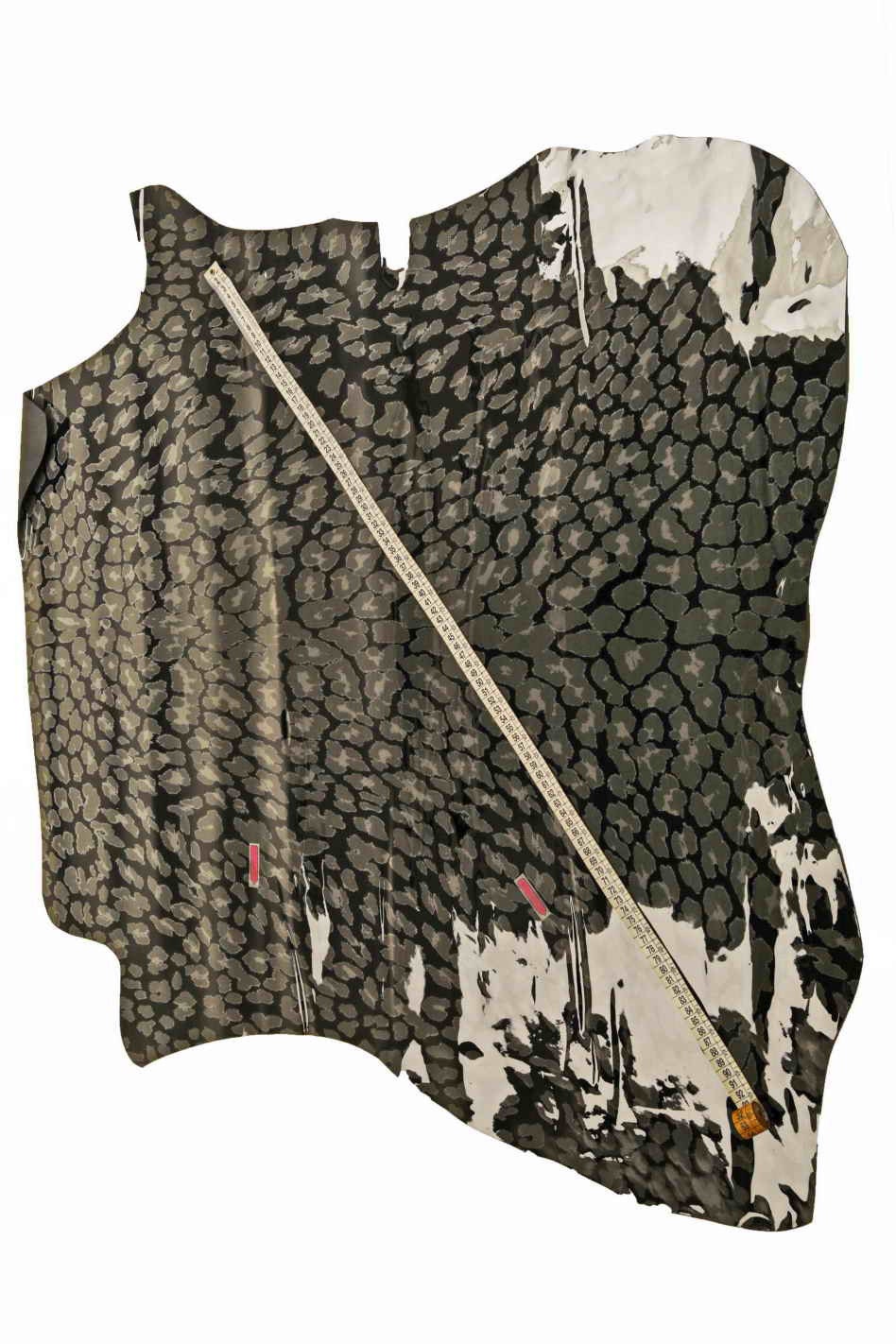 Cheetah print on black patent leather, glossy leopard goatskin, animal print black hides B12839-ST La Garzarara