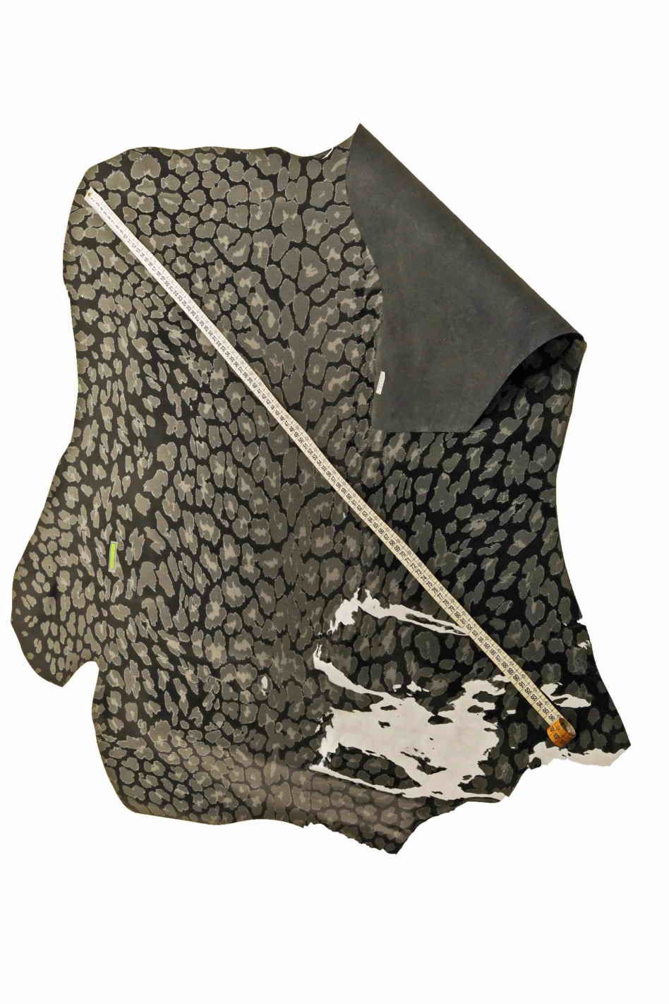 Cheetah print on black patent leather, glossy leopard goatskin, animal print black hides B12839-ST La Garzarara