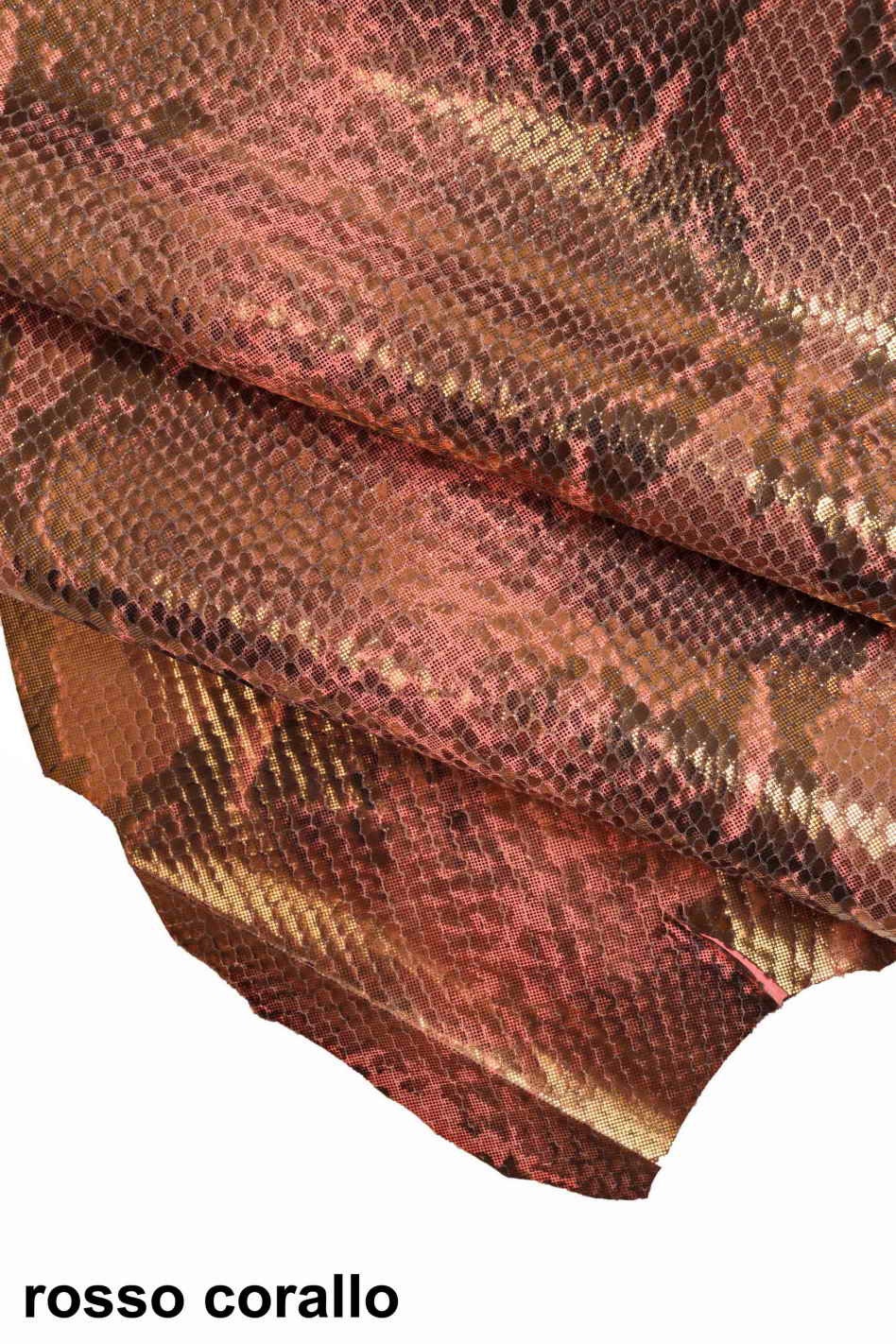 Red GRAY snakeskin leather hides - italian printed python snake cowhide skins - reptile textured cow B12823-MT(st) La Garzarara