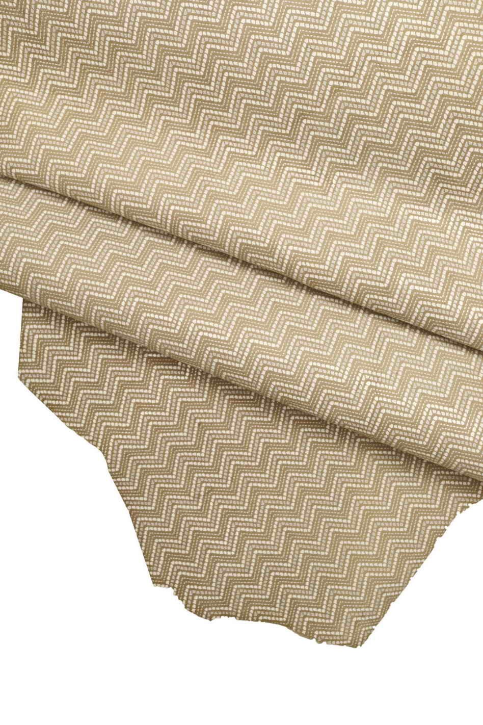 Beige CHEVRON patterned leather hide geometric zig zag printed suede skin elegant smooth 1.0-1.2 mm B13012-ST La Garzarara