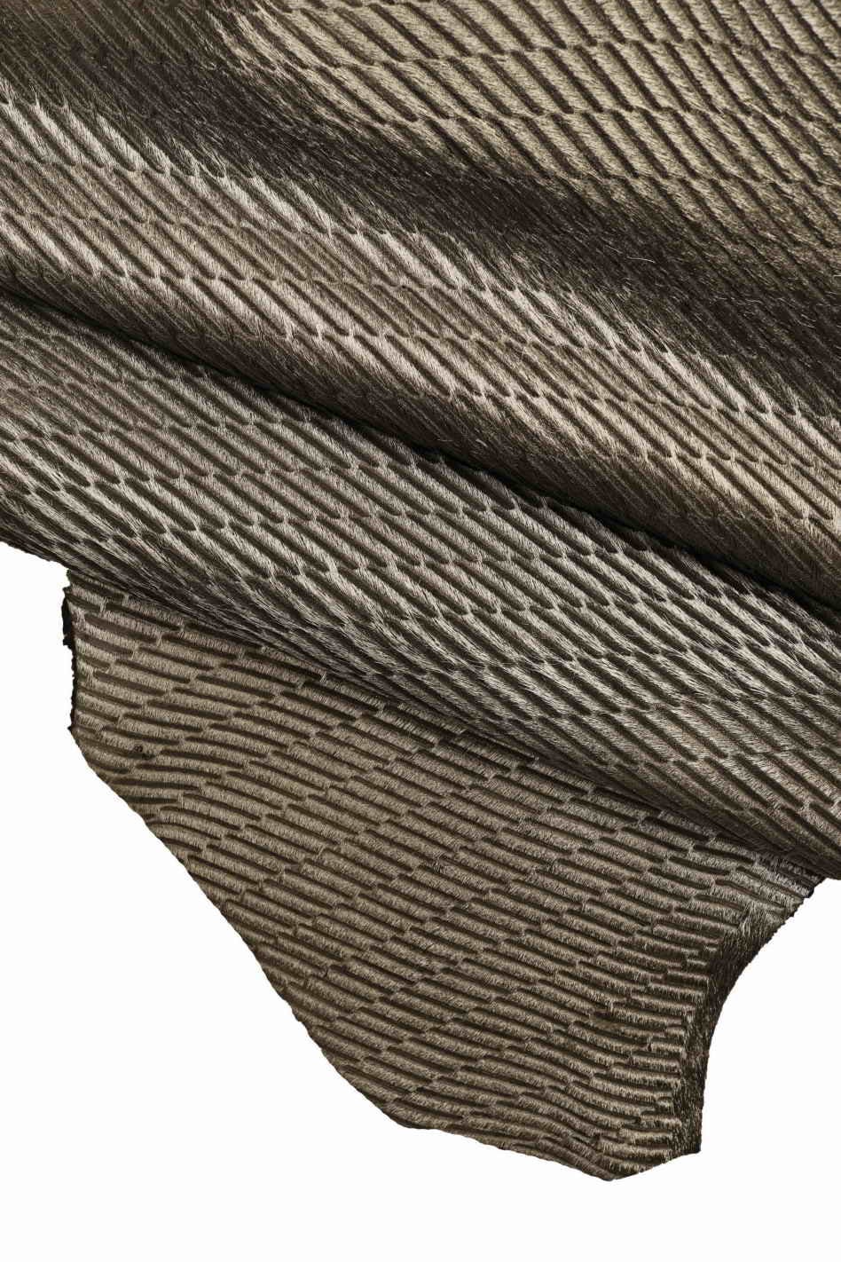 STEEL METAL hair on leather hide, geometrical printed metallic pony calfskin, engraved textured soft cowhide B13165-CV La Garzarara