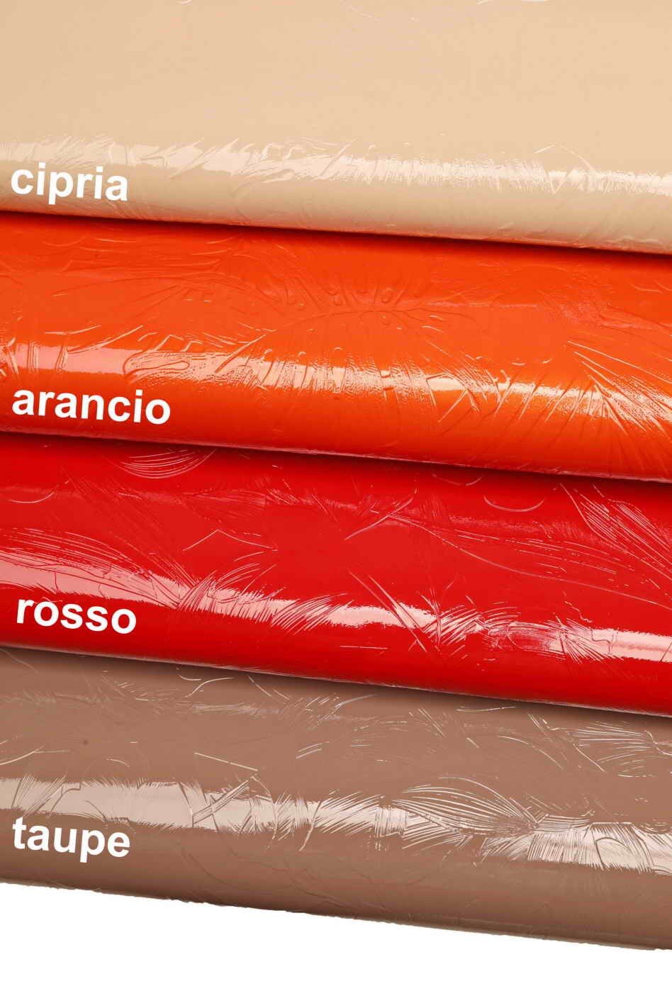 Floral leather hides - powder pink/taupe/orange patent printed cowhide - glossy embossed italian skins B12105-ST
