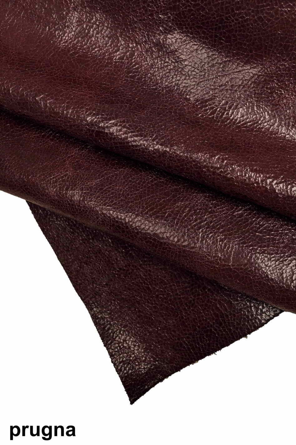Crinkly leather hides, Green grey purple glossy wrinkled cowhide, crackled shiny skins B13234-ST La Garzarara