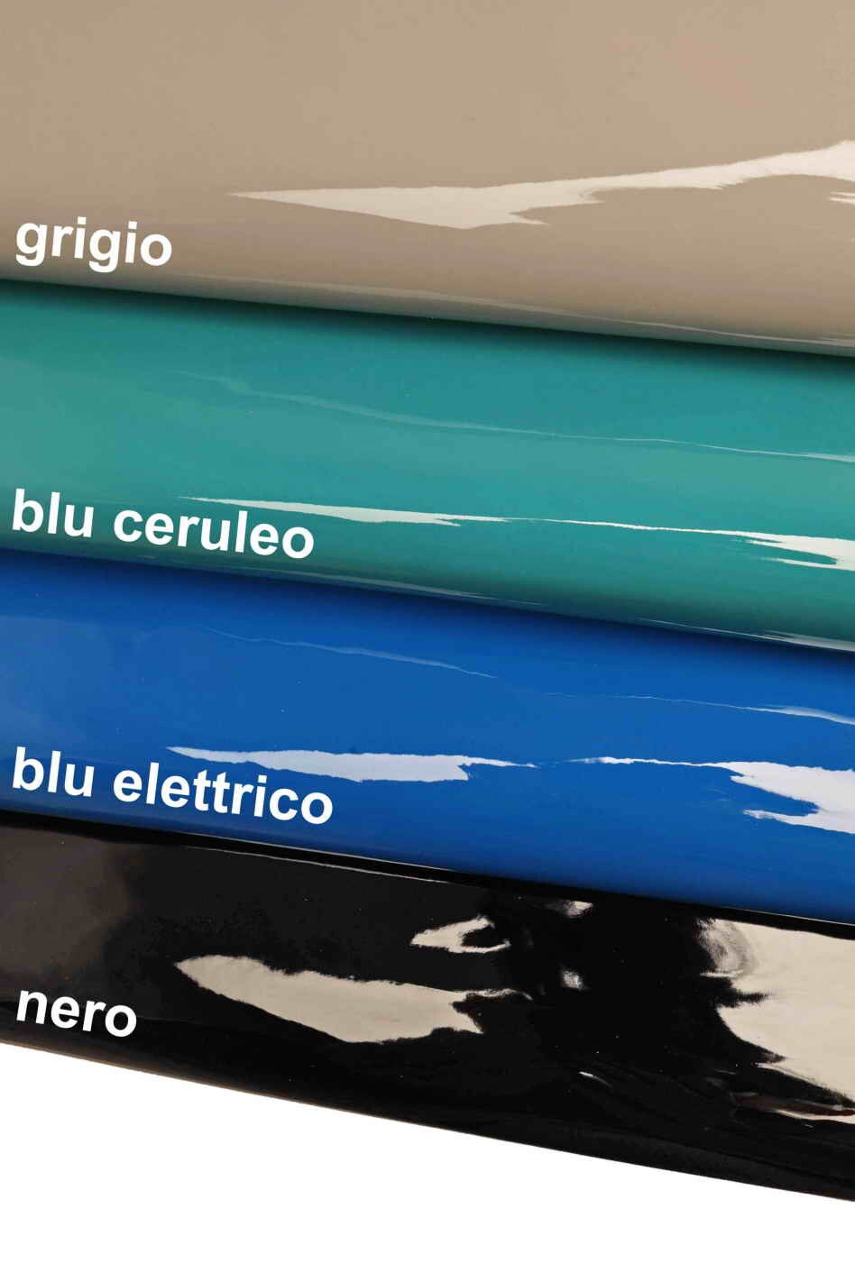 Glossy leather shiny patent hides - Grey blue black smooth LACQUER effect on goatskin calfskin cowhides skins B13276-TU La Garzarara