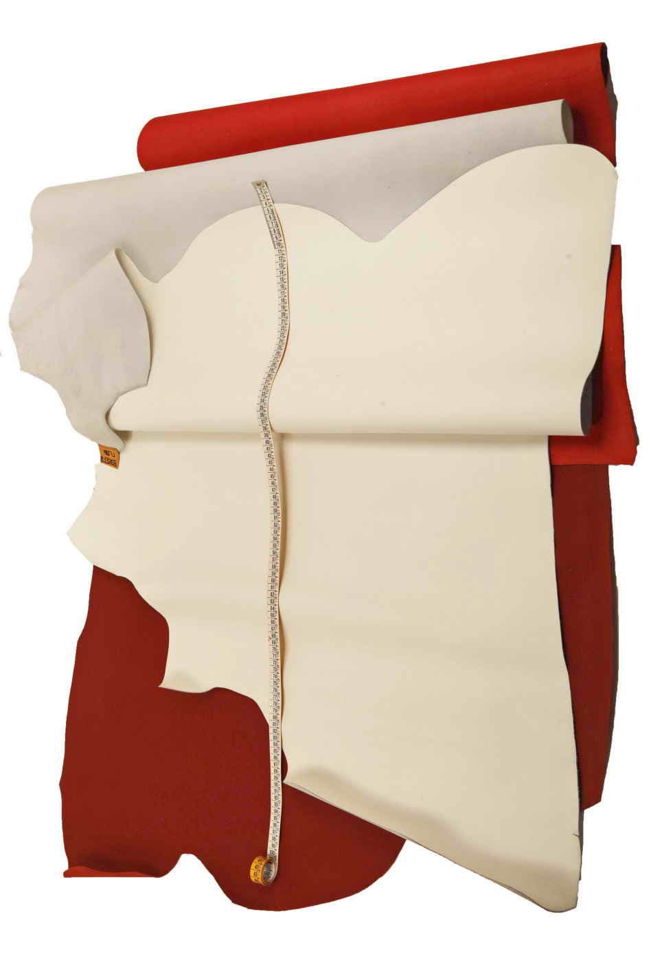 White/red RUBBER leather hides - matte cowhide leather skins - rigid rubbery calfskin B13268-TU La Garzarara