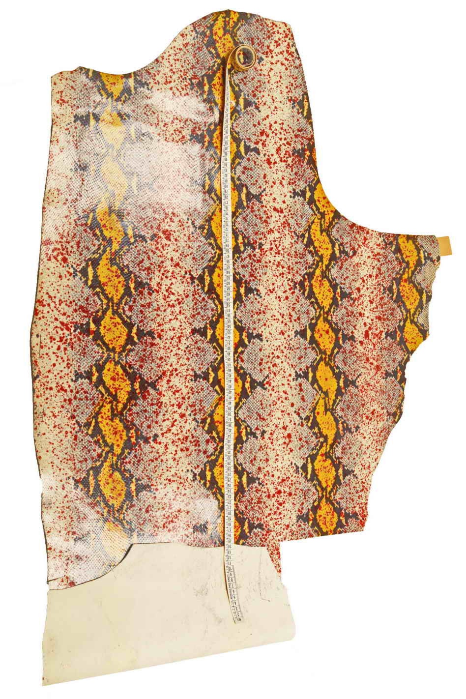 SPLASH python print leather – glossy SNAKE goatskin with red, yellow, grey pattern – for leathercraft and bags – LaGarzarara B13300-ST