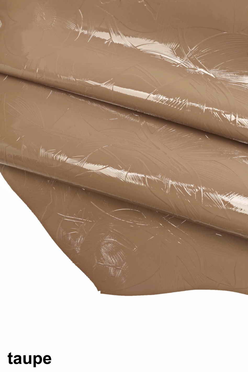 Floral leather hides - powder pink/taupe/orange patent printed cowhide - glossy embossed italian skins B12105-ST