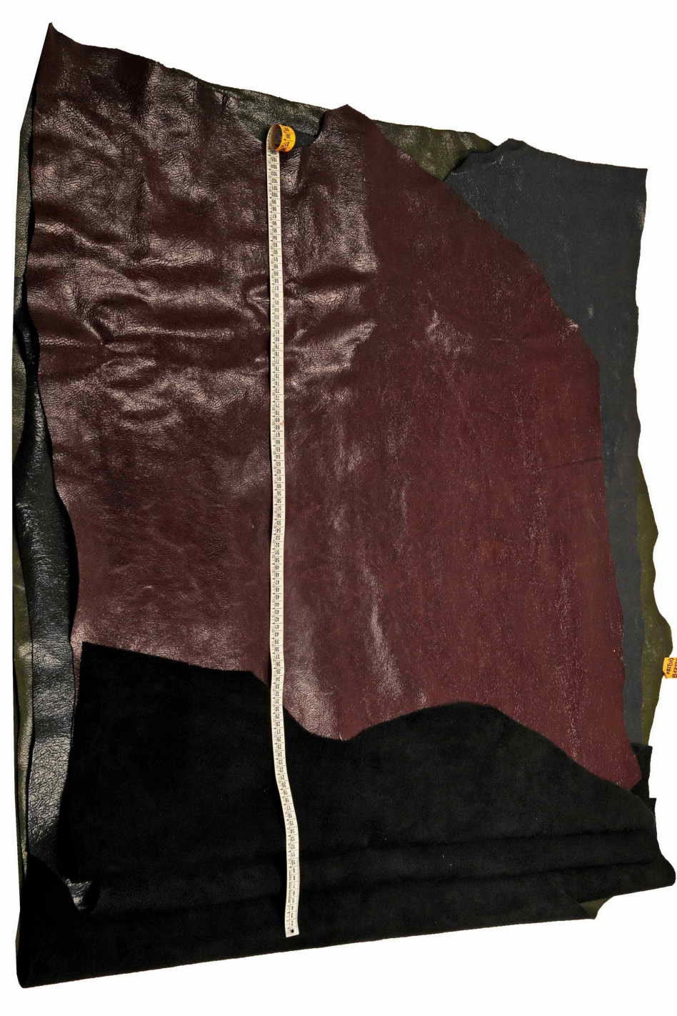 Crinkly leather hides, Green grey purple glossy wrinkled cowhide, crackled shiny skins B13234-ST La Garzarara