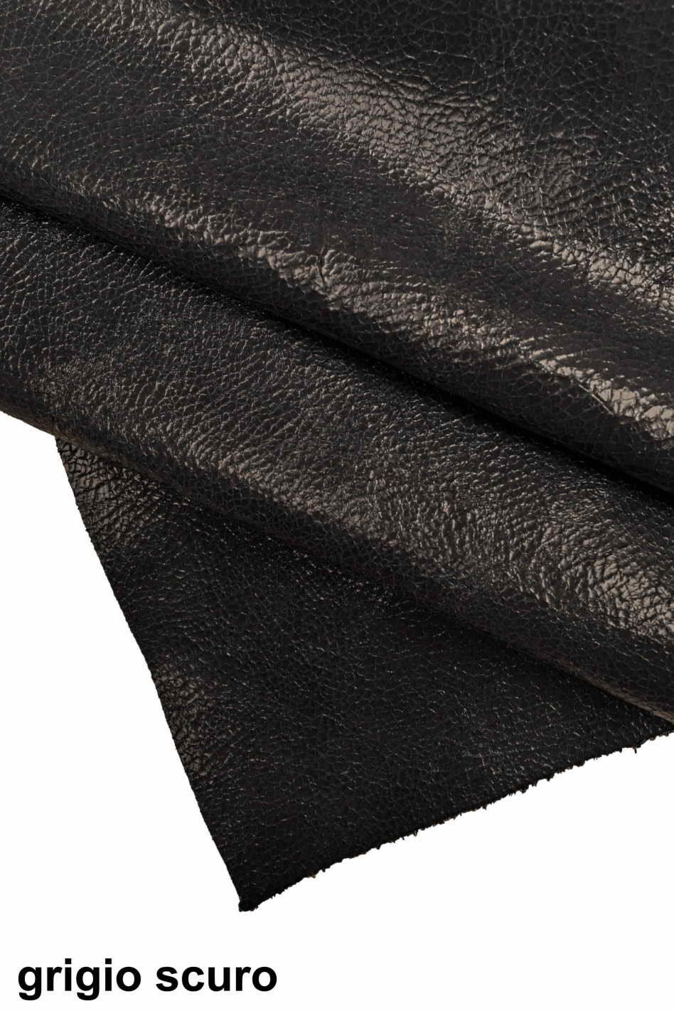 Crinkly leather hides, Green grey purple glossy wrinkled cowhide, crackled shiny skins B13234-ST La Garzarara