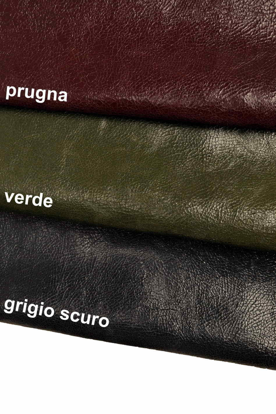 Crinkly leather hides, Green grey purple glossy wrinkled cowhide, crackled shiny skins B13234-ST La Garzarara