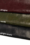 Crinkly leather hides, Green grey purple glossy wrinkled cowhide, crackled shiny skins B13234-ST La Garzarara