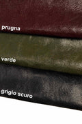 Crinkly leather hides, Green grey purple glossy wrinkled cowhide, crackled shiny skins B13234-ST La Garzarara