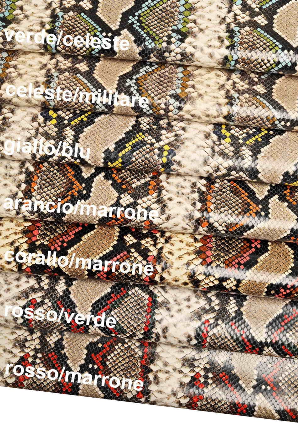 PYTHON snake print leather – multicolor reptile calfskin hide – soft and colorful snakeskin for leathercraft – LaGarzarara B13459-ST