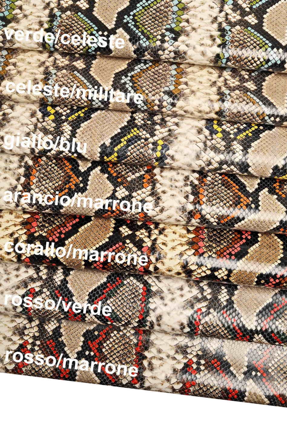 PYTHON snake print leather – multicolor reptile calfskin hide – soft and colorful snakeskin for leathercraft – LaGarzarara B13459-ST
