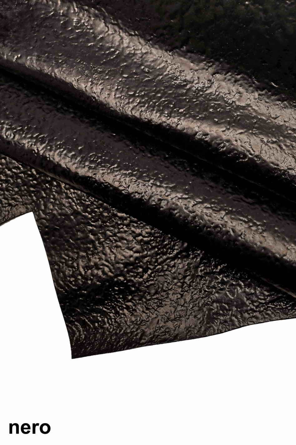 Glossy wrinkled LEATHER hides, green /grey / blue / black shiny textured skins B13332-ST La Garzarara