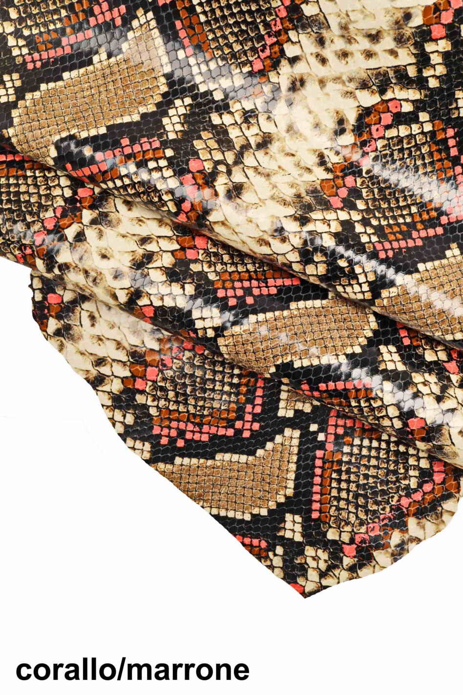 PYTHON snake print leather – multicolor reptile calfskin hide – soft and colorful snakeskin for leathercraft – LaGarzarara B13459-ST