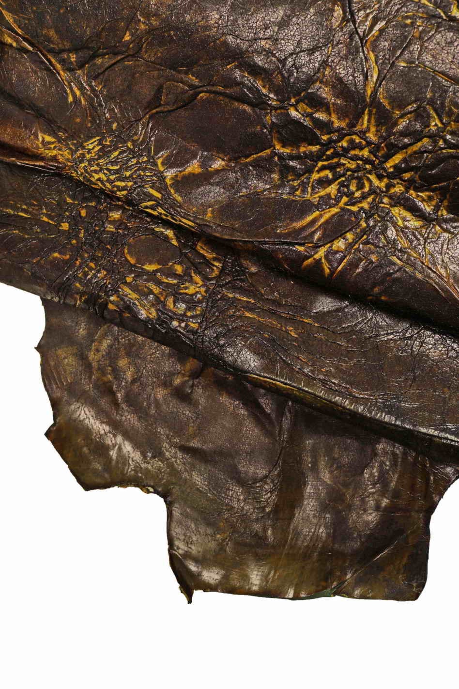 Hand crafted WRINKLED leather skins - distressed brown green yellow lambskin -vintage hides B13543-VT La Garzarara