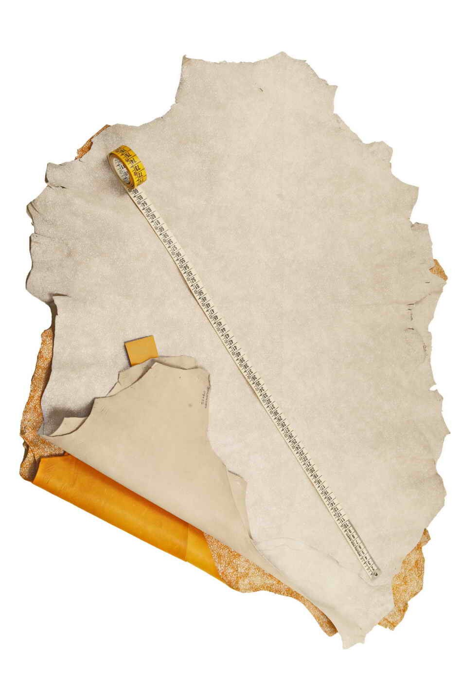 White CRACKLED leather hides - genuine SUEDE on goatskin - orange grey crackle printed skins B13549-ST La Garzarara
