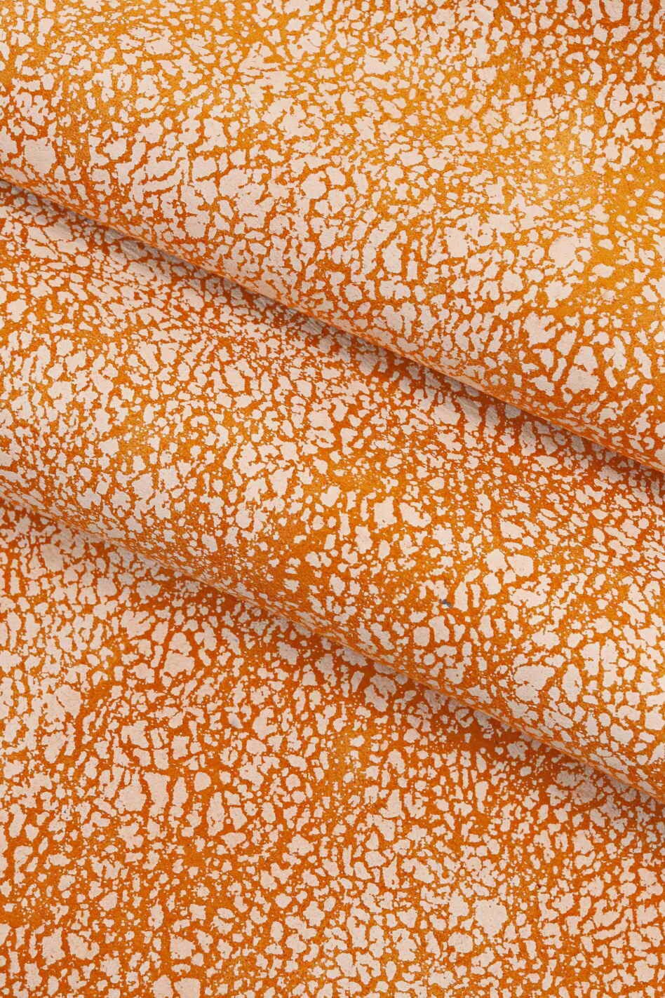 White CRACKLED leather hides - genuine SUEDE on goatskin - orange grey crackle printed skins B13549-ST La Garzarara