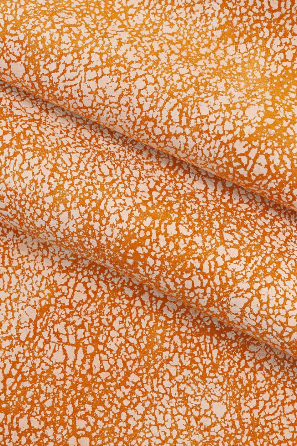 White CRACKLED leather hides - genuine SUEDE on goatskin - orange grey crackle printed skins B13549-ST La Garzarara