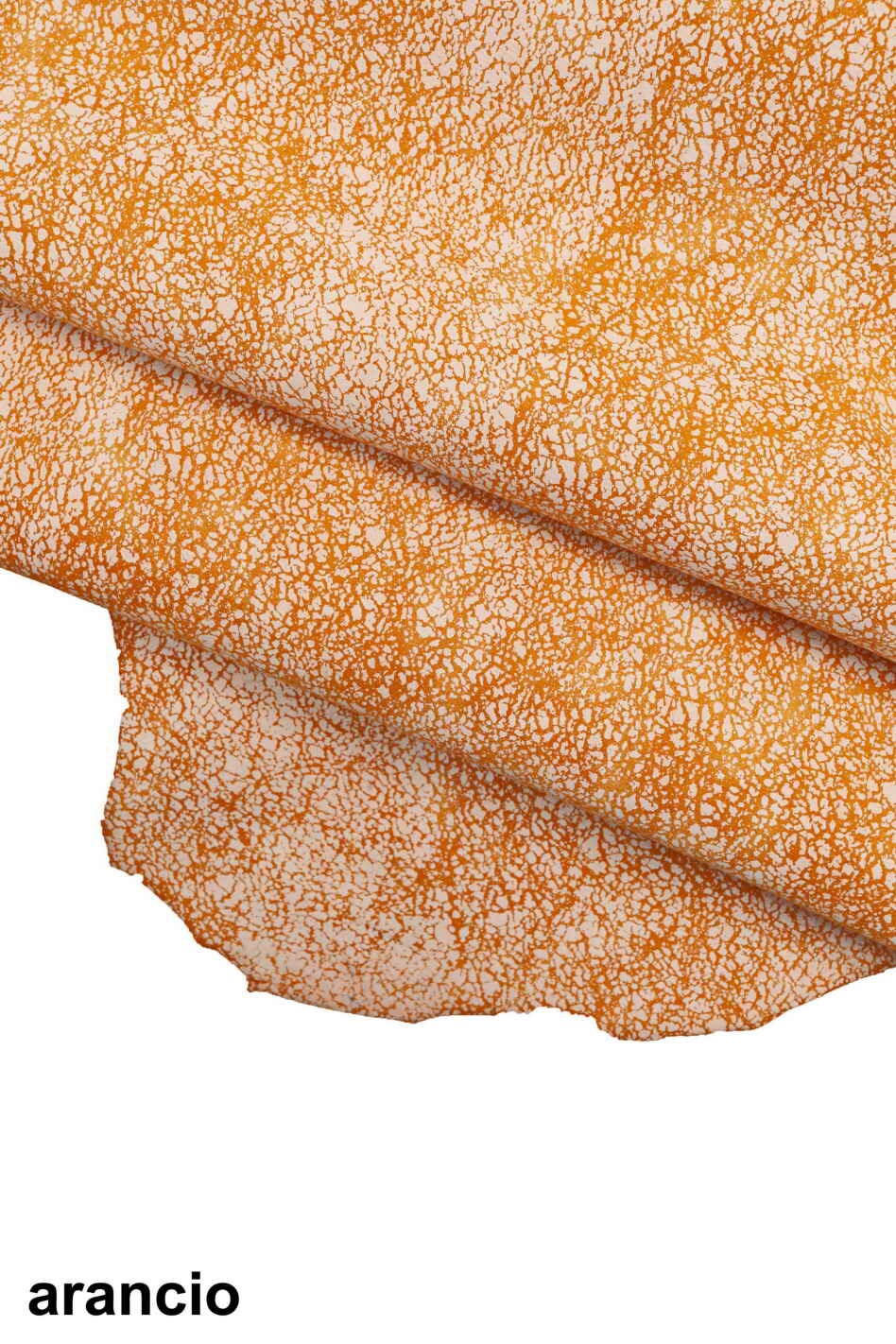 White CRACKLED leather hides - genuine SUEDE on goatskin - orange grey crackle printed skins B13549-ST La Garzarara