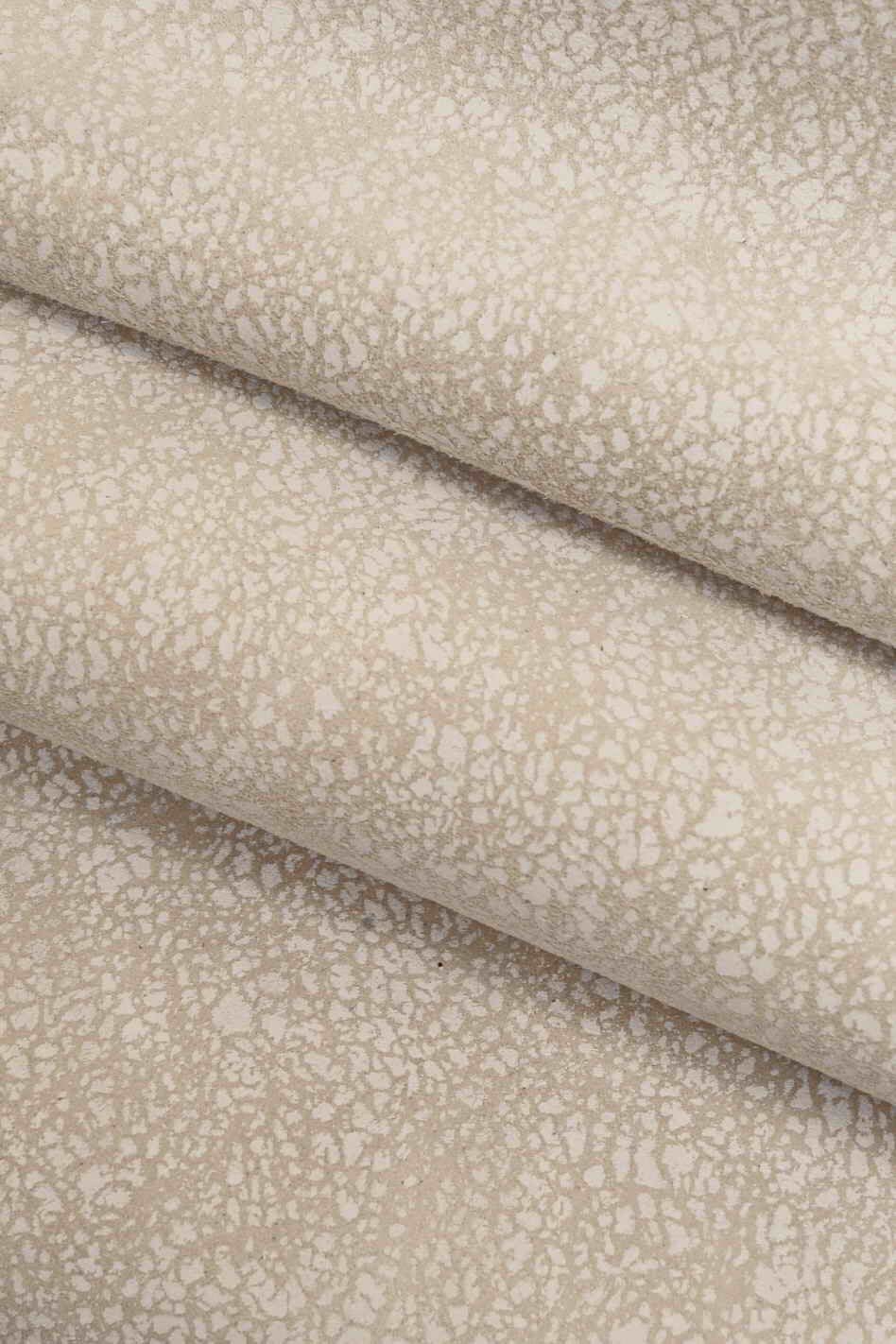 White CRACKLED leather hides - genuine SUEDE on goatskin - orange grey crackle printed skins B13549-ST La Garzarara