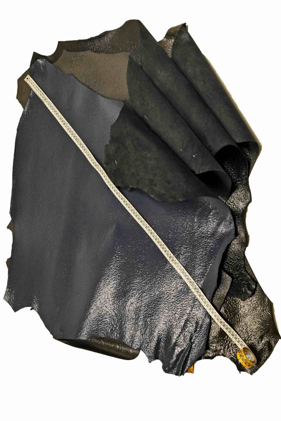Glossy wrinkled LEATHER hides, green /grey / blue / black shiny textured skins B13332-ST La Garzarara