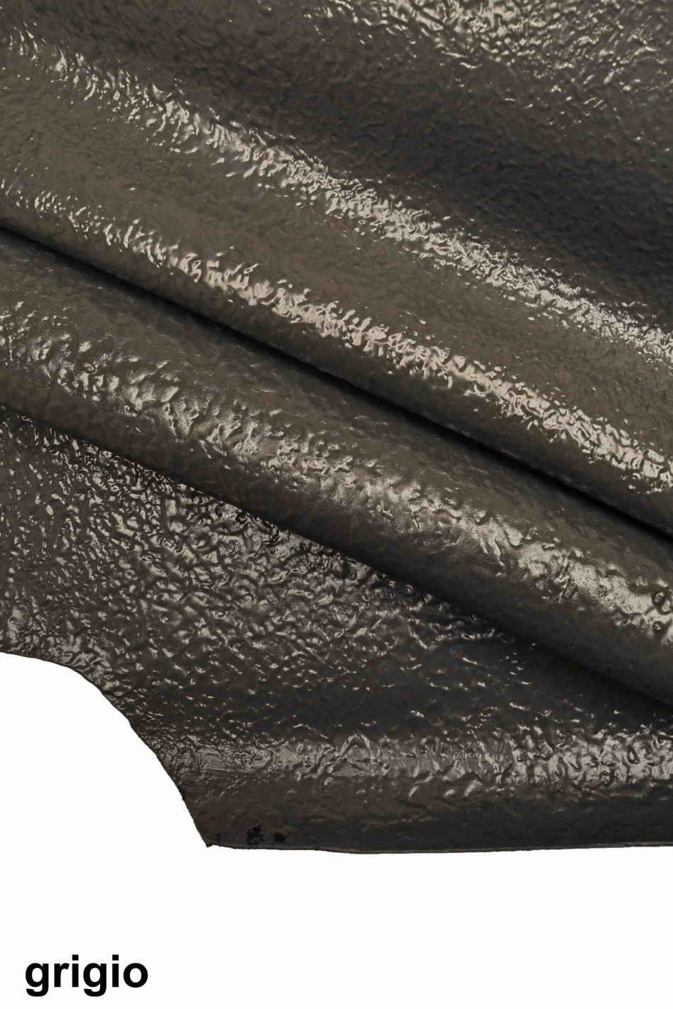 Glossy wrinkled LEATHER hides, green /grey / blue / black shiny textured skins B13332-ST La Garzarara